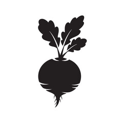 Beetroot silhouette vector illustration with leafy tops and root tail isolated on white background organic garden vegetable icon for healthy nutrition and farm fresh produce graphic design projects