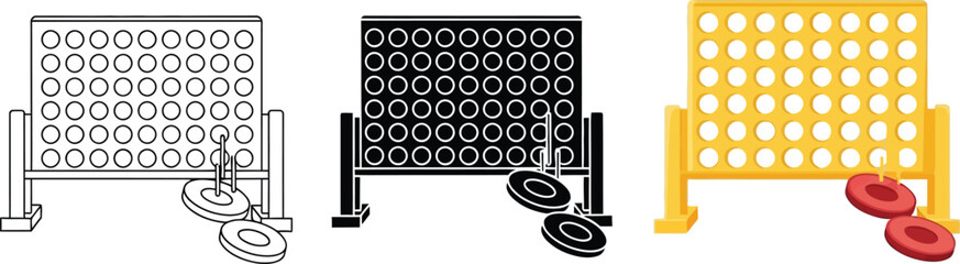 Connect Four game icon set featuring outline glyph and colorful flat design variations perfect for gaming apps educational content or digital entertainment concepts © Ahmad