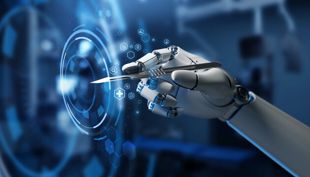 AI Surgical Robot Holding Scalpel in Operating Room