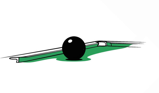 A minimalist drawing of a black billiard ball on a green table