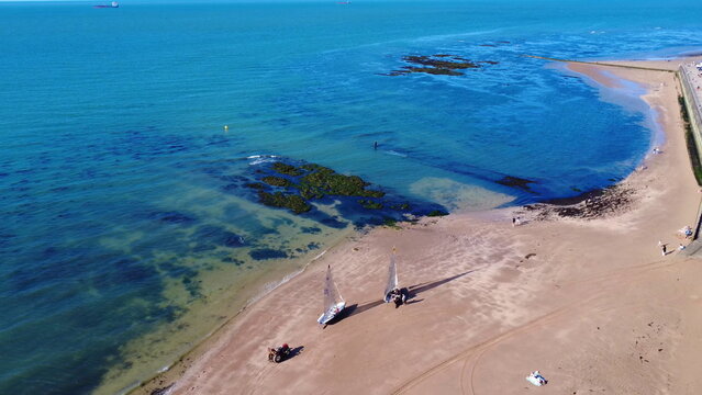 Sailing Boats on Margate Beach Seafront in Kent England
