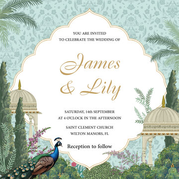 Vector Illustration of a Mughal Wedding Card Design