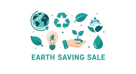 Fototapeta premium An illustration promoting Earth Saving Sale with eco-friendly icons and green color scheme