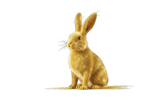 Golden glitter bunny rabbit sitting cute animal figurine shiny sparkle decoration isolated on transparent background