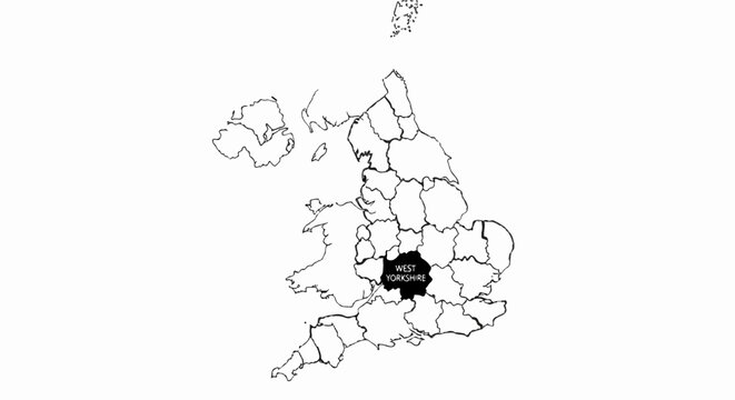 Outline map of Great Britain with West Yorkshire highlighted