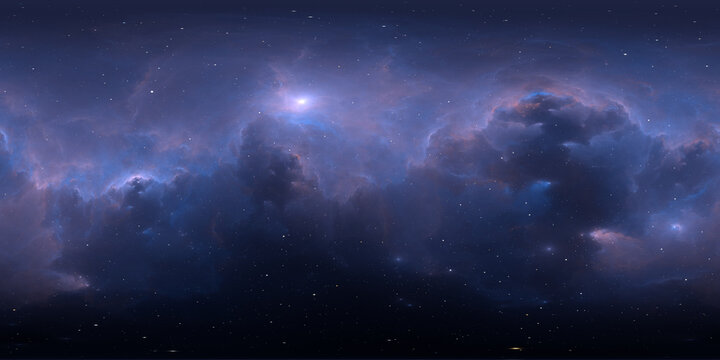 360-degree full-sphere panoramic space background with nebula and stars. It was neither partly nor fully created with generative AI.