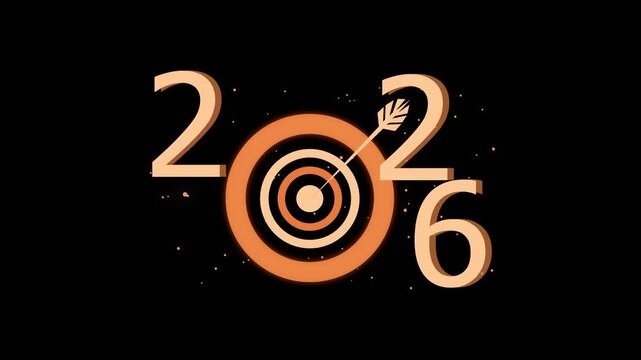 2026 concentric target numeric graphic animation, Stylized 2026 numeric graphic with concentric target rings