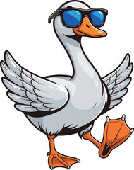 Obraz premium Funky goose wearing sunglasses vector illustration flat design