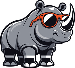 Fototapeta premium Cartoon rhino wearing sunglasses vector illustration flat design