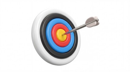 Arrow hitting the bullseye of a colorful target illustration.