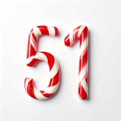 Obraz premium Candy cane number 51. Red and white striped number on solid white background