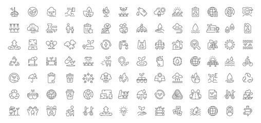 Fototapeta premium Ecosystem icons set. editable line icons, linear, nature and environment symbols