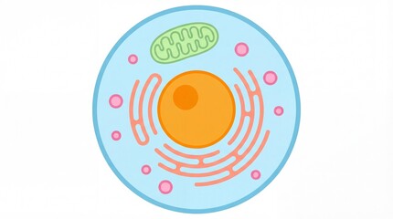 Illustration of a Eukaryotic Cell with Organelles and Nucleus.