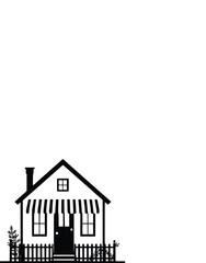 Fototapeta premium Charming traditional house with a picket fence and decorative awnings