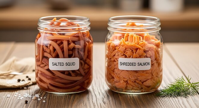Fermented Carrots and Salmon in Jars - A Probiotic Food Duo.
