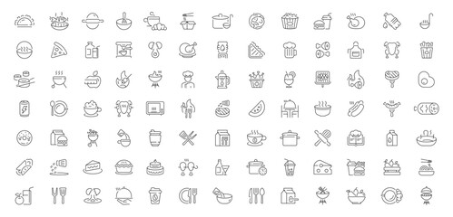 Fototapeta premium Cooking and kitchen icons set. editable line icons, outline, culinary symbols