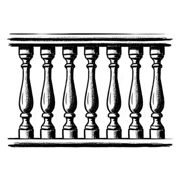Classic balustrade with ornate turned wooden spindles and a smooth top rail