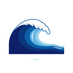 Obraz premium Stylized blue ocean wave with white crest breaking against a white background