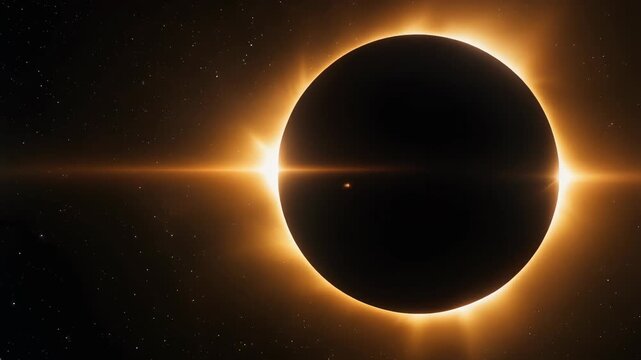 Stunning Total Solar Eclipse with Bright Corona and Lens Flare in Dark Space.