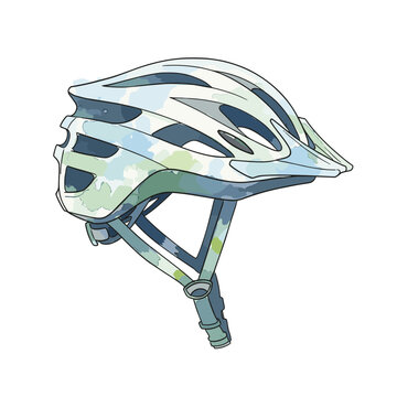 Watercolor style illustration of a modern bicycle helmet with a unique abstract pattern