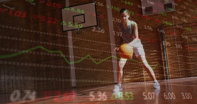 Athlete starting sports drill switching hands and crossing while overlays showing green or red trend