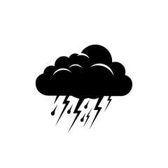 Black storm cloud with lightning and rain icon, representing severe weather conditions