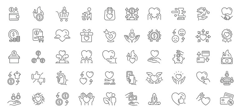Charity and donation icons set. editable line icons, outline, fundraising symbols