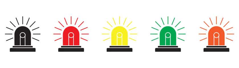 emergency siren vector icon, warning signal collection, alert beacon, flashing lamp, safety, emergency alarm vector illustration on white background © Pixel_Art