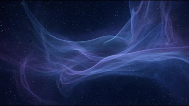 Deep space nebula wisps flow gently with translucent blue and violet ribbons drifting among stars creating calm cinematic depth and seamless looping motion