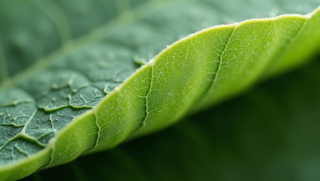 Close-up Macro View of a Vibrant Green Leaf Texture.