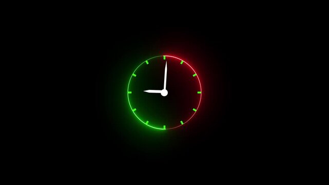 Glowing neon Clock icon analog clock on the black background glowing neon clock animation icon  clock 24 hour day fast speed sign symbol on black background 4k motion video.
