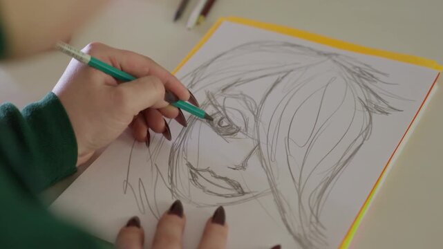 Detailed Hand Portrait. Closeup Illustration Of Hands Shading Eyes With Detailed Pencil Strokes. Precise Studio Portrait Capturing Hands Shading Eye Using Layered Pencil Textures And Focused Motion