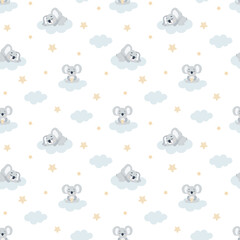 Obraz premium cute koala seamless pattern with clouds and stars
