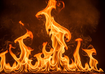 Close-up of bright orange fire flames burning intensely on a dark background, representing energy and heat