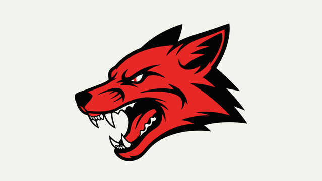 Aggressive Red Wolf Head Mascot Logo, Fierce Animal Emblem
