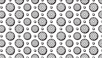 Fototapeta premium Black and white flower wheel pattern with circles on white background