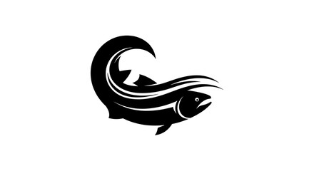 Obraz premium Black Fish Swimming Right on White Background