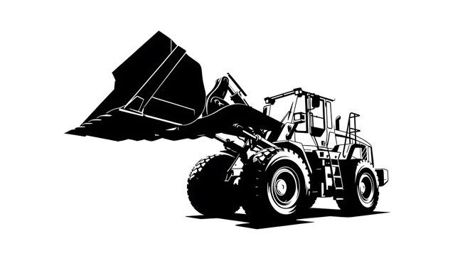 Black Wheel Loader Machine on White Background