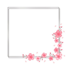 Obraz premium Silver square frame with sakura blossoms and falling petals along the side. Perfect PNG border for wedding invitations, greeting cards, and floral themed templates.