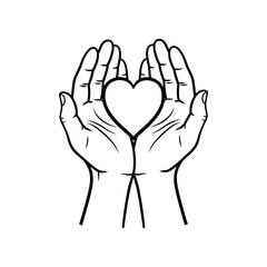 Fototapeta premium Hands Holding Heart Symbol of Love Care and Kindness Line Art Vector illustration.