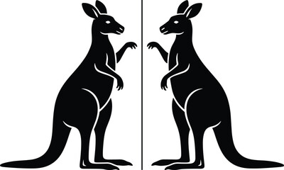 Symmetrical kangaroo pair standing upright silhouette, Australian wildlife marsupial vector illustration for logo, tattoo, emblem and nature design © Rayhan