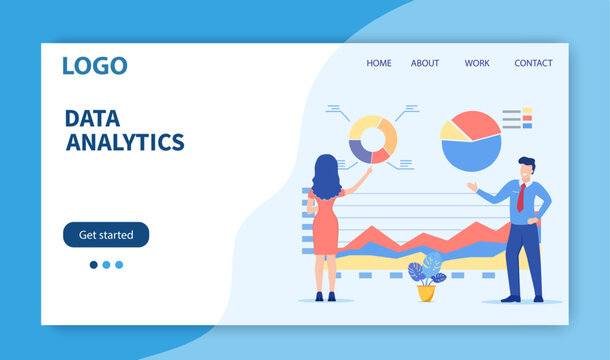 Landing page template. Data analytics, dashboard and business finance report. business finance investment concept. Data analysis team, business analytics. Vecto                                        