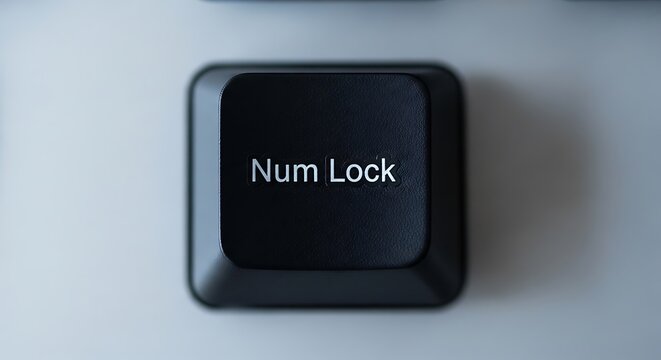 Close-up shot of a black keyboard key labeled "Num Lock" against a white background