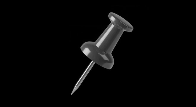 Sleek metallic push pin standing upright, isolated on transparent background