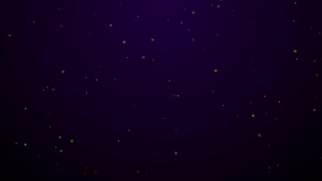 Glowing animated small particle bokeh effect moving on a dark blue and purple gradient background for presentation or magical design concept