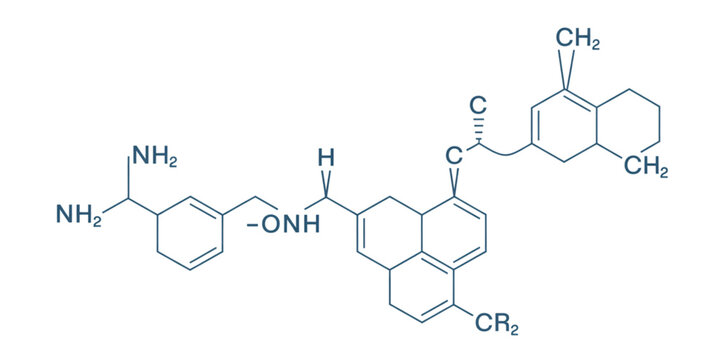 Detailed molecular structure of a complex organic compound with multiple rings and functional groups Vector