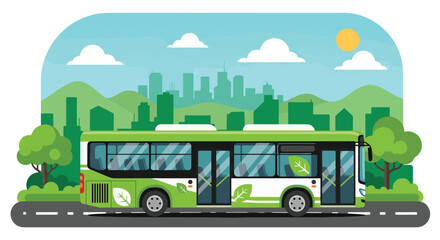 Modern vector illustration of eco friendly public transportation bus in green city promoting sustainable mobility and reduced carbon emissions © Amie