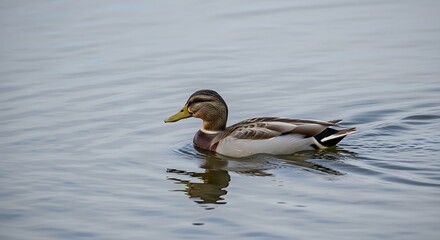 Fototapeta premium Brown and White Duck Swimming in Calm Water