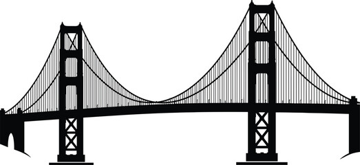 Obraz premium Golden Gate Bridge silhouette illustration, famous San Francisco suspension bridge landmark, California travel destination icon, American engineering architecture skyline vector design