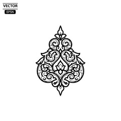 Obraz premium Intricate black and white ornamental flourish design, vector illustration, isolated on white background.